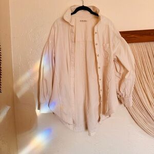 Free People We The Free Cream Oversized Button Down Shirt Womens Size M L
